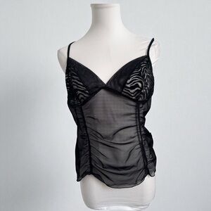 Sheer Black Zebra Mesh Ruched Camisole – Y2K Panther Babe Aesthetic